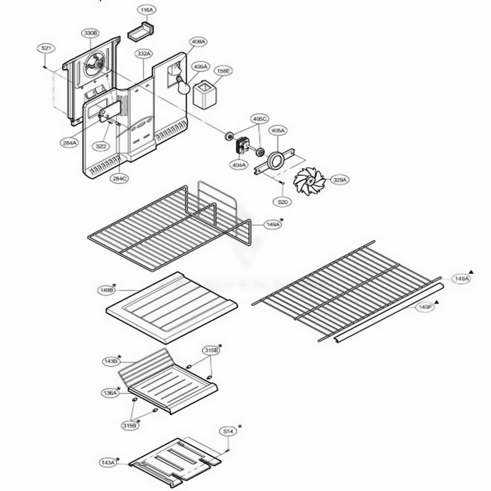 Freezer Parts Diagram and Parts List for 73962 ASWCSEA LG Refrigerator
