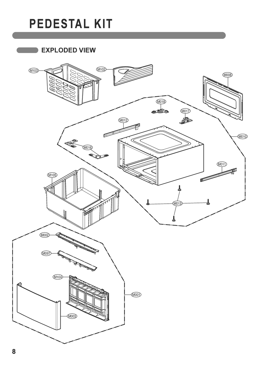 Pedestal Kit Diagram and Parts List for WDP6M ABMEEUS LG Washer