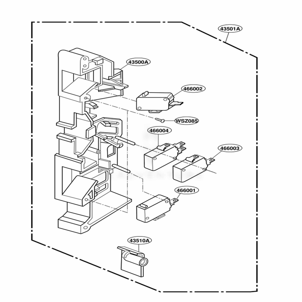 Latch Board Parts Diagram and Parts List for YKHMC107EWH0 WHEKAC LG Range
