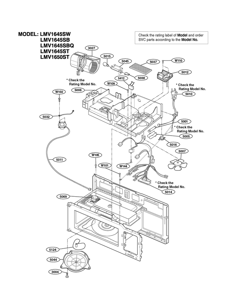 Interior Parts Diagram and Parts List for LMV1645SW  LG Microwave