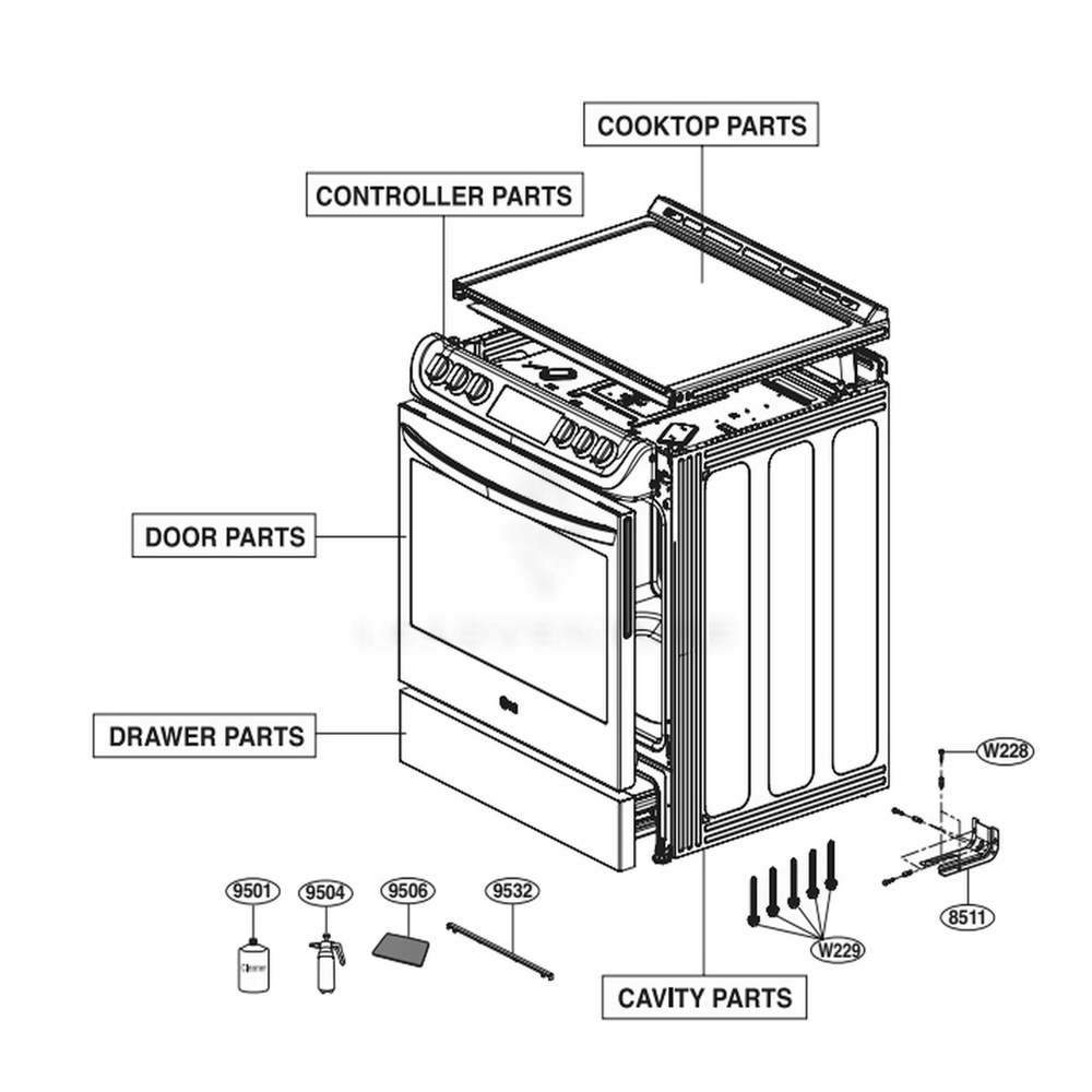 Main Diagram and Parts List for LSE4611BD ABDLLGA LG Range