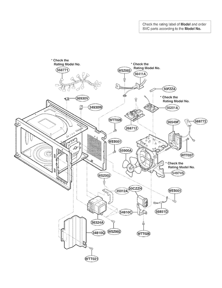 Oven Interior Parts Diagram and Parts List for LCRM1240SW01  LG Microwave