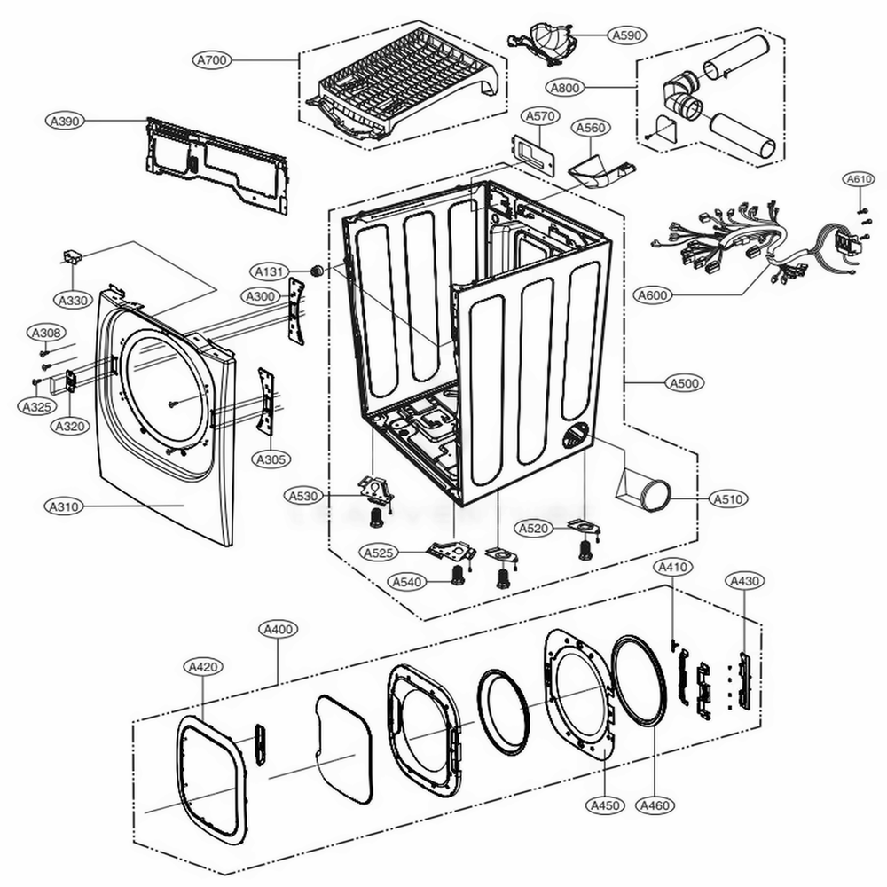 Cabinet And Door Assembly Electric Type Diagram and Parts List for DLEX3370W ABWEECI LG Dryer