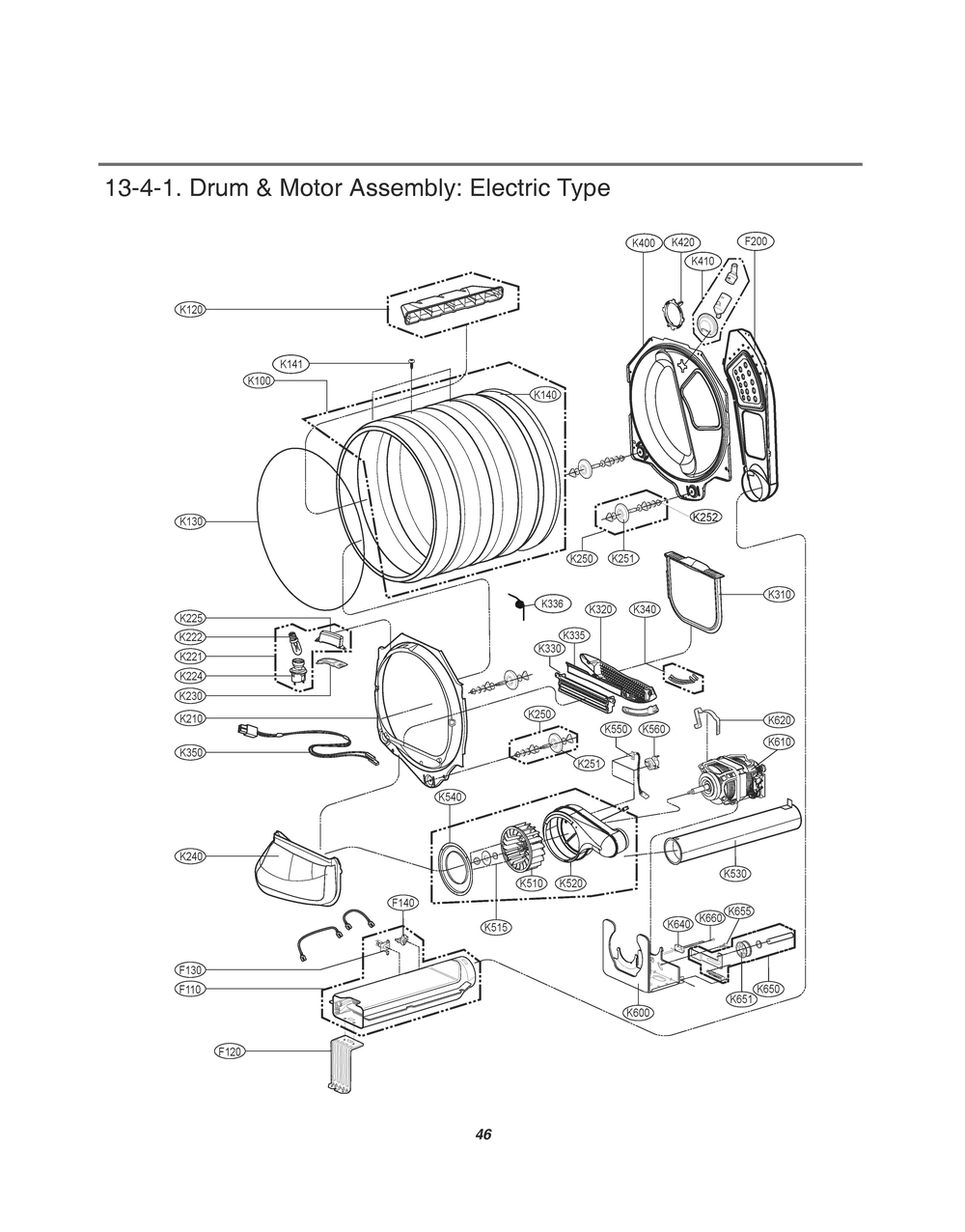 Drum And Motor Assembly Diagram and Parts List for RV1368CS ASTESEU LG Dryer