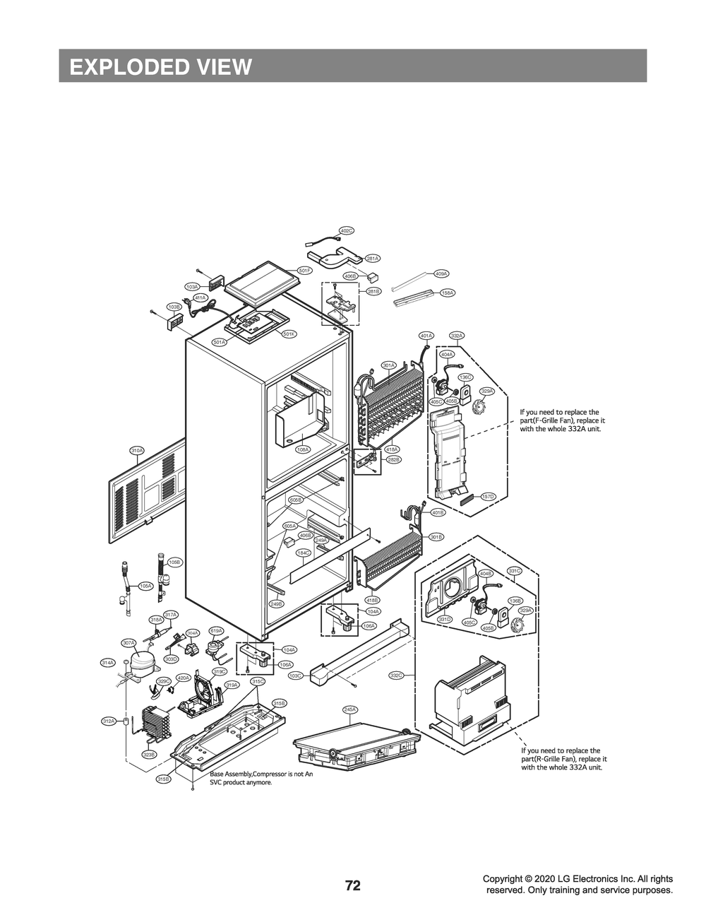 Ifbase Assembly Compressor Diagram and Parts List for LRKNS1205V ANSCNA0 LG Refrigerator