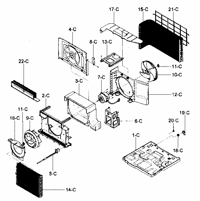 Air Handling/cycle Parts Diagram and Parts List for 58075180501  Kenmore Air Conditioner