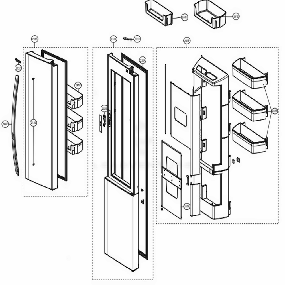 Refrigerator Door Diagram and Parts List for LSXS26386S ASTCNA0 LG Refrigerator