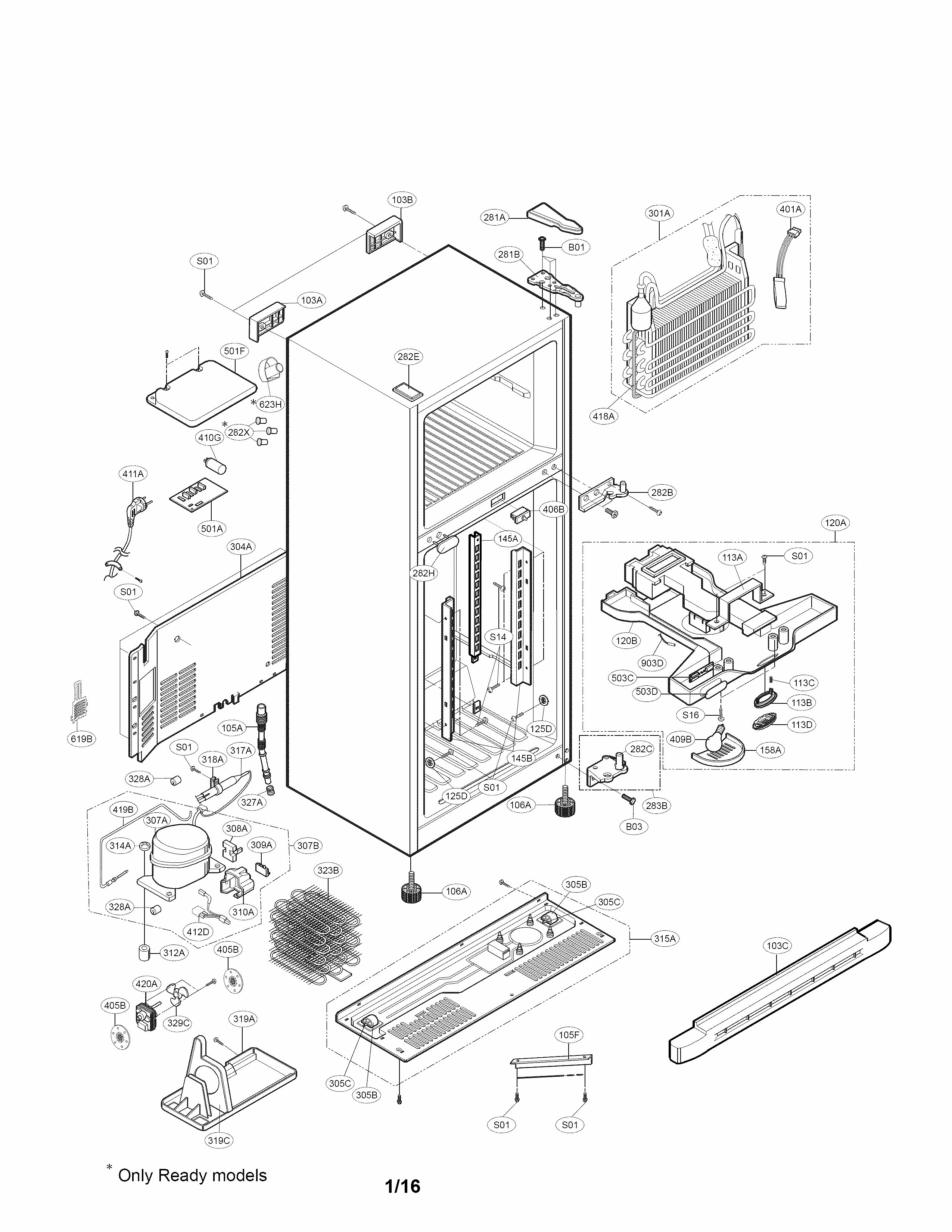Case Parts Diagram and Parts List for 79569912903  Kenmore Refrigerator