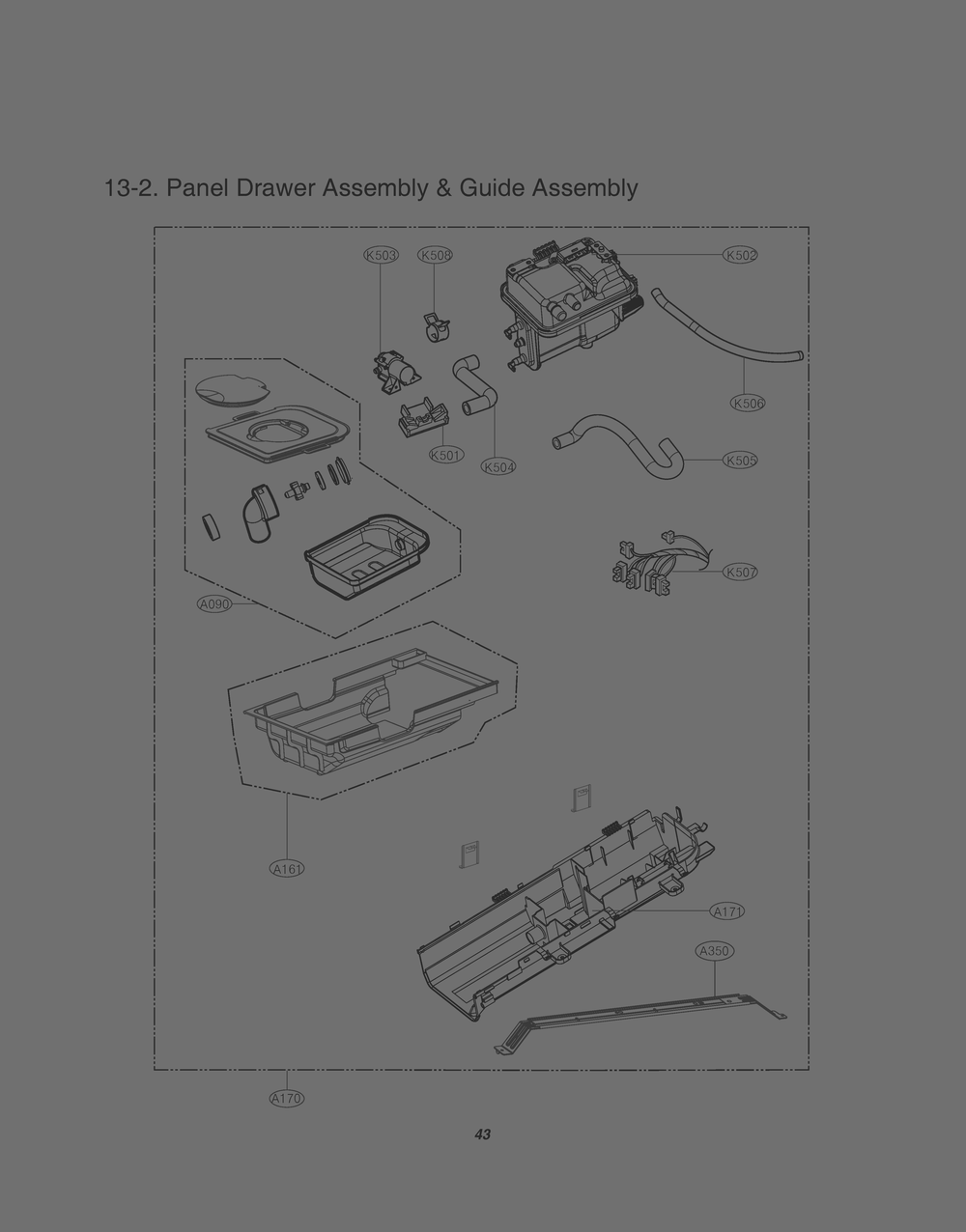 Panel Drawer Assembly And Guide Assembly Diagram and Parts List for RV1368CS ASTESEU LG Dryer