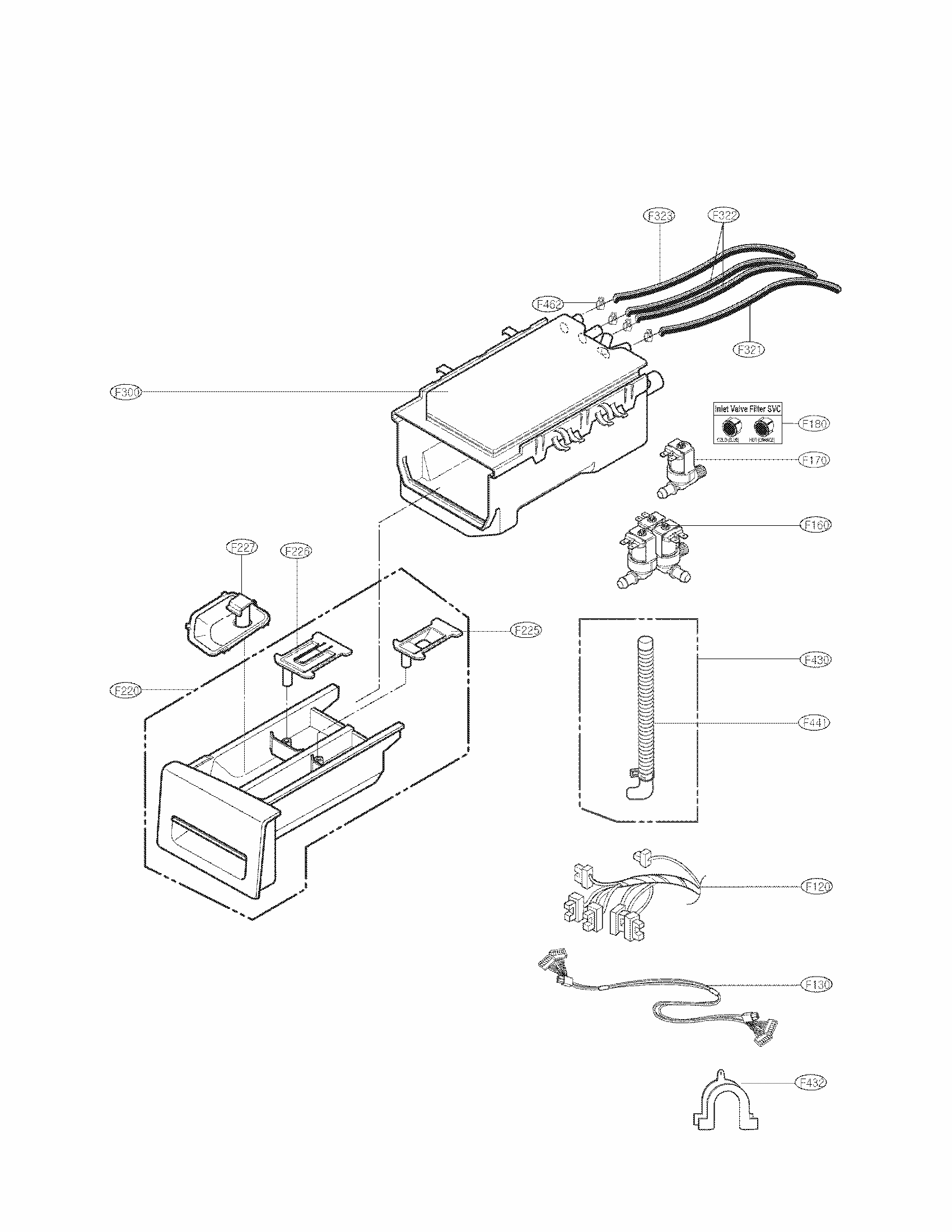 Dispenser Assembly Parts Diagram and Parts List for 79641172210  Kenmore Washer