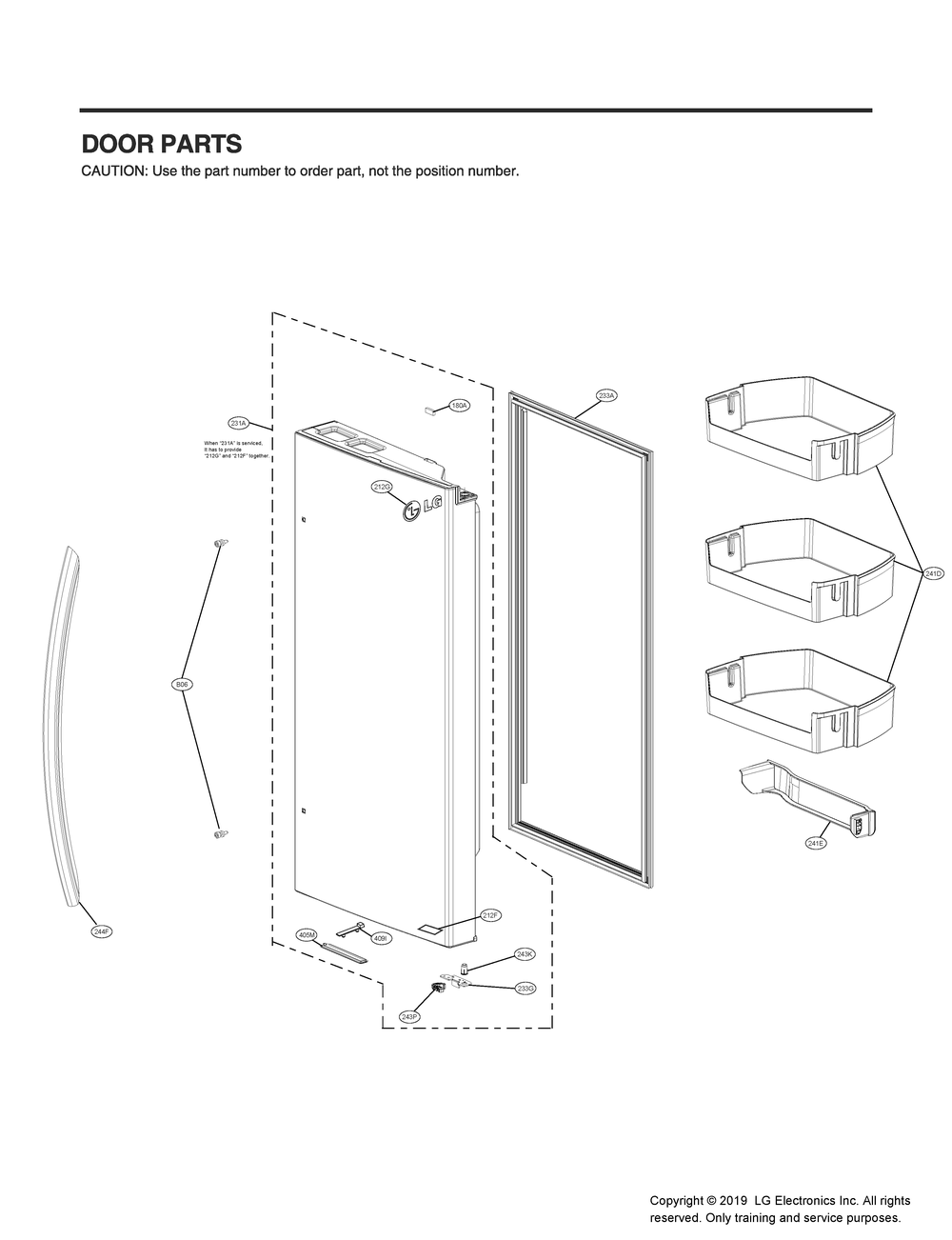 Door Parts 2 Diagram and Parts List for GR-L248MSRM ASTCNA0 LG Refrigerator