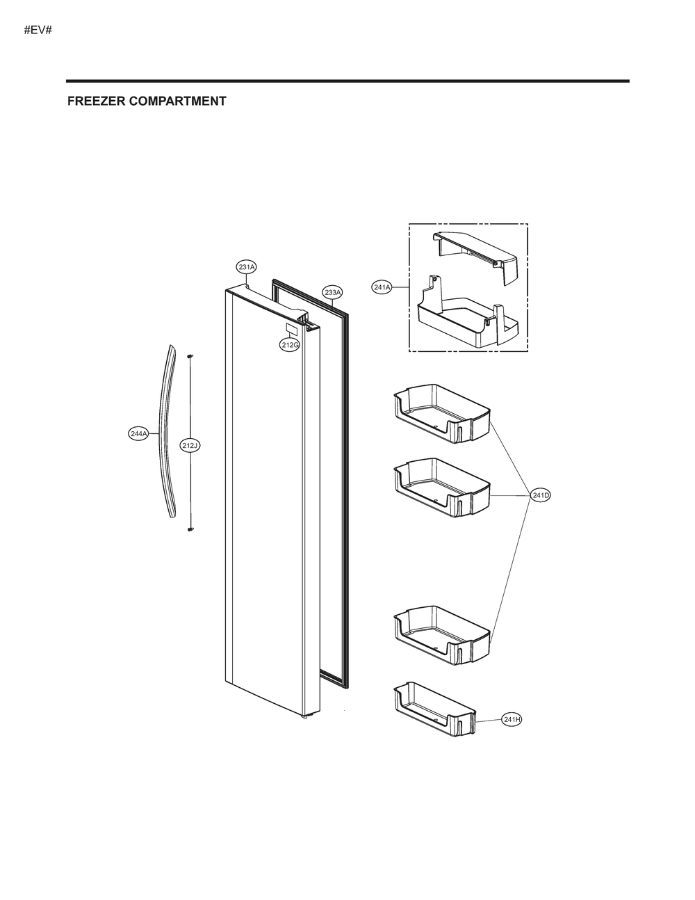 Freezer Compartment 1 Diagram and Parts List for GM-L267NKBL ASBCSE1 LG Refrigerator