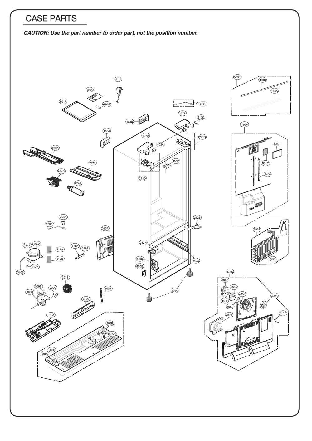 Case Parts Diagram and Parts List for GR-L228NSJM ASTCSE0 LG Refrigerator