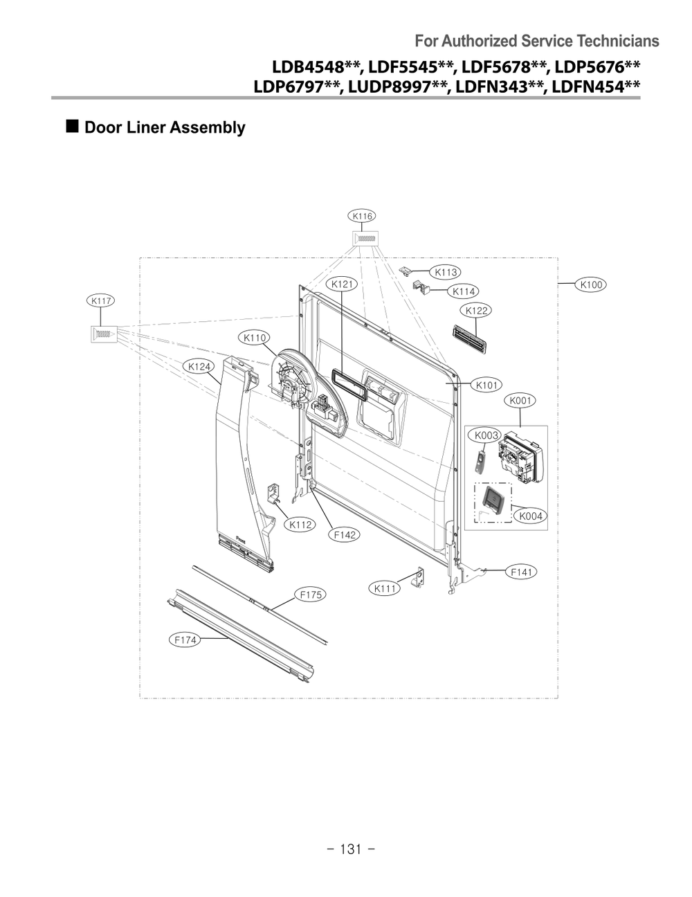 Door Liner Assembly Diagram and Parts List for DUA315HB ABPEEUS LG Dishwasher
