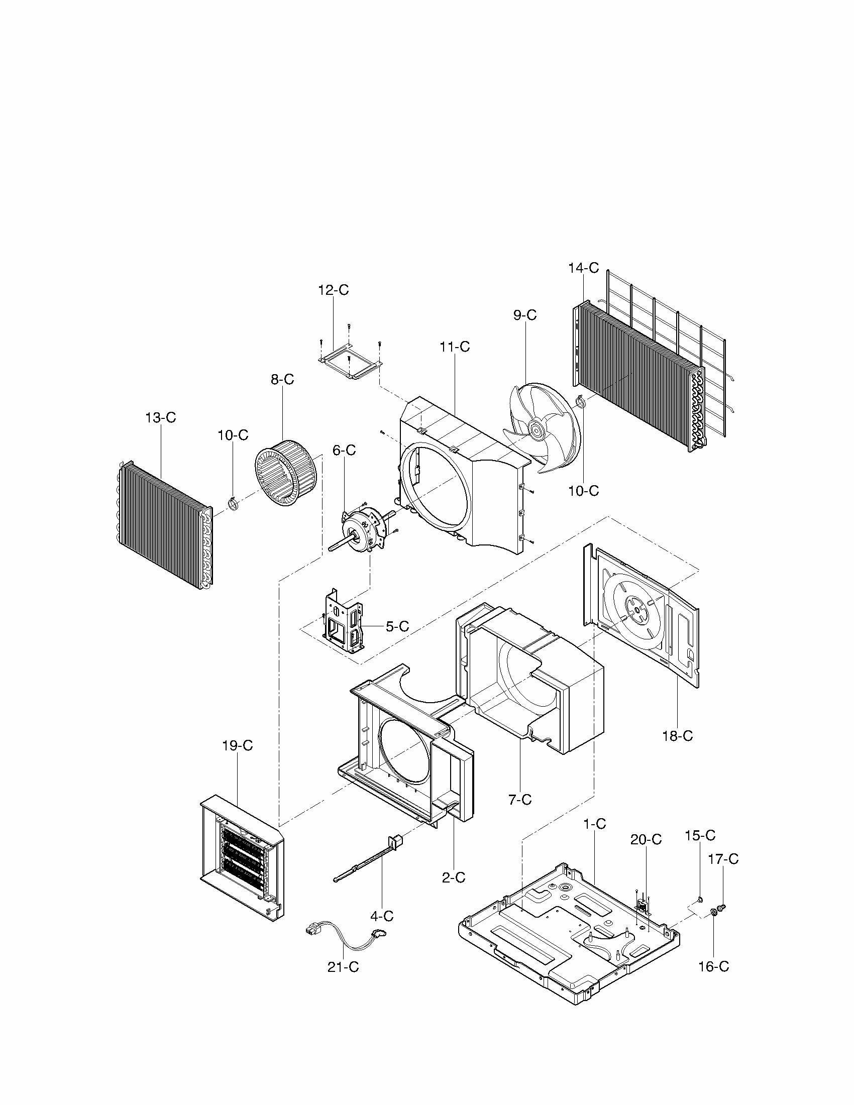 Air Handling And Cycle Parts Diagram and Parts List for 58075124700  Kenmore Air Conditioner