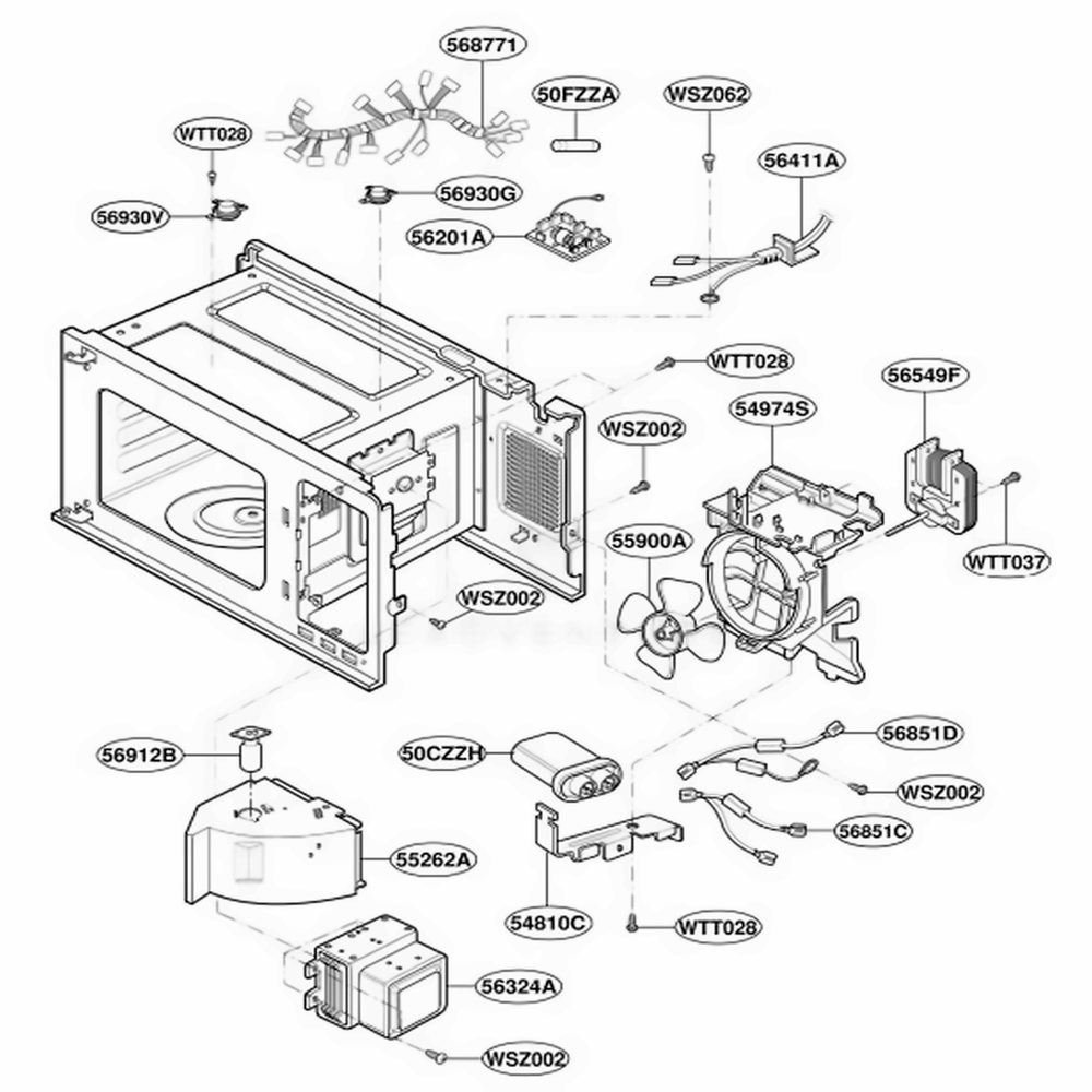 Interior Parts Diagram and Parts List for M130TCS HSLQCUR LG Range