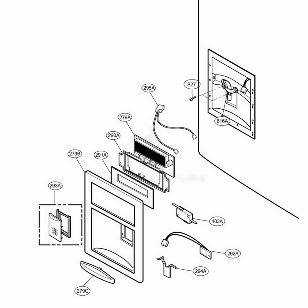 Dispenser Parts Diagram and Parts List for 78556 ATI3SEF LG Refrigerator