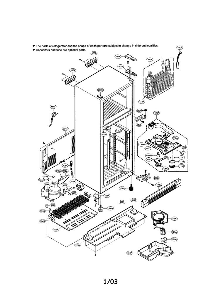 Cabinet Diagram and Parts List for LRTBC2021W  LG Refrigerator