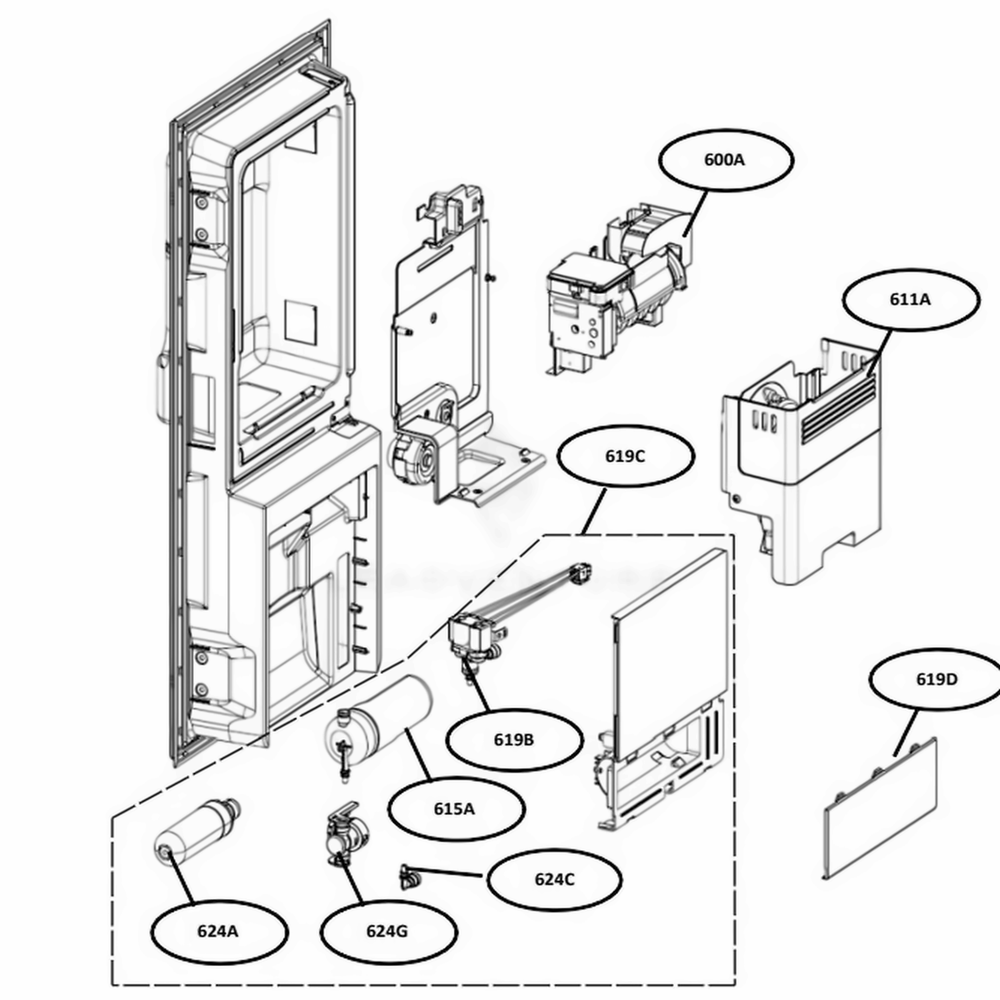 Ice Water Part Diagram and Parts List for LRMXC1803S ASTCNA0 LG Refrigerator