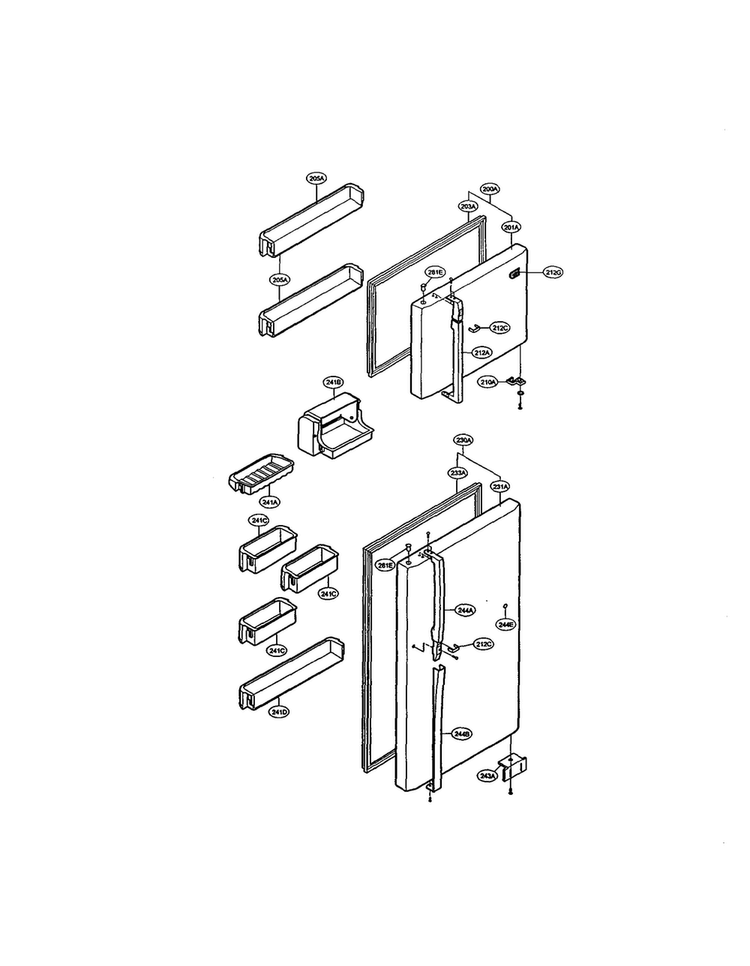 Door And Shelves Diagram and Parts List for LRTB1821BK  LG Refrigerator