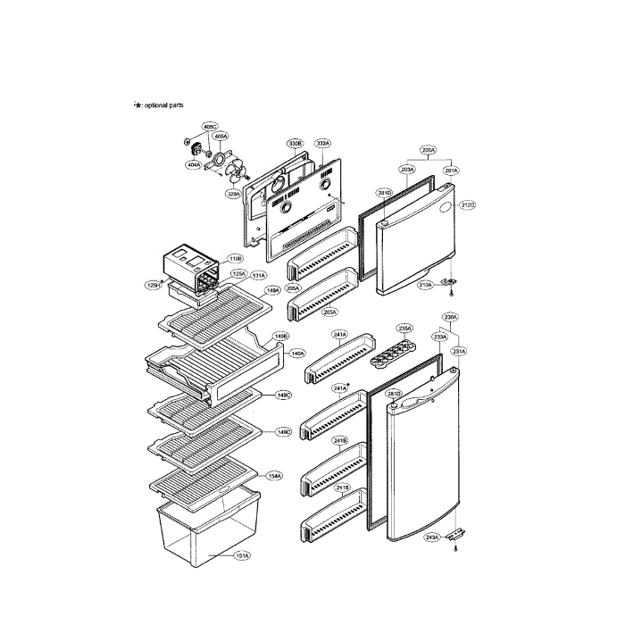 Door And Shelving Diagram and Parts List for LRTP0931W  LG Refrigerator