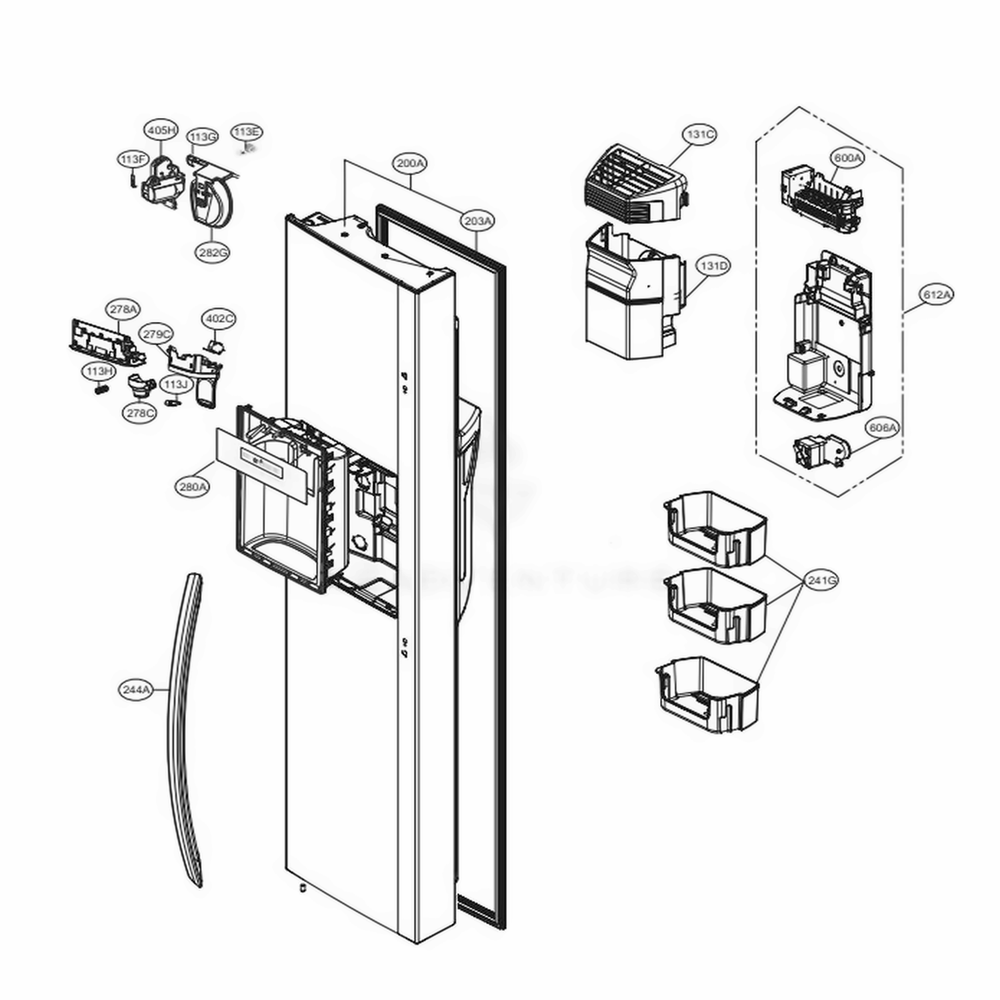 Freezer Door Diagram and Parts List for 51839 AWBCSE0 LG Refrigerator