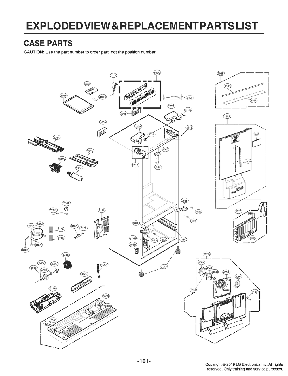 Case Parts Diagram and Parts List for GR-Q278NSNM ASTCNA0 LG Refrigerator