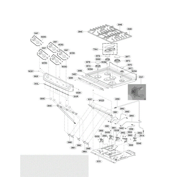 Cooktop Diagram and Parts List for LRG4115ST 00 LG Range