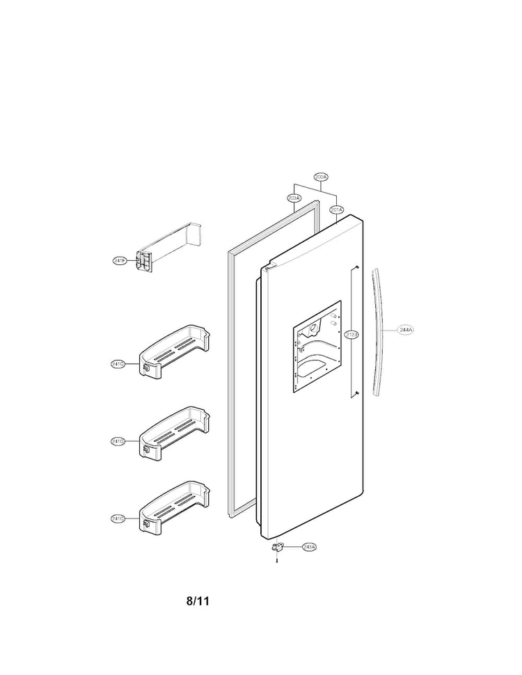 Freezer Door Parts Diagram and Parts List for LSC27921SB02  LG Refrigerator