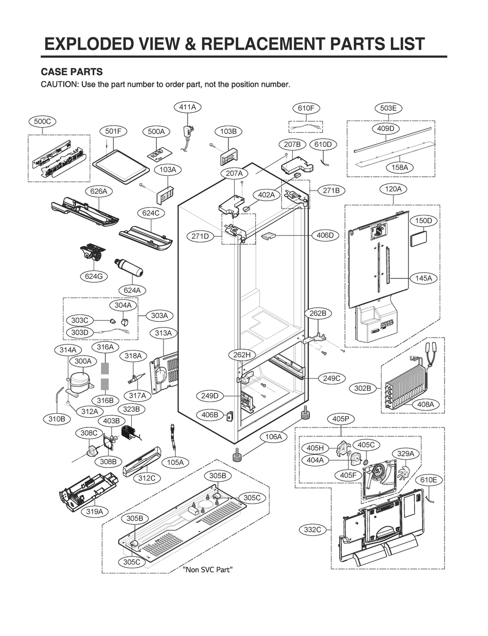 Case Parts Diagram and Parts List for GR-B238NSNM ASTCNA2 LG Refrigerator