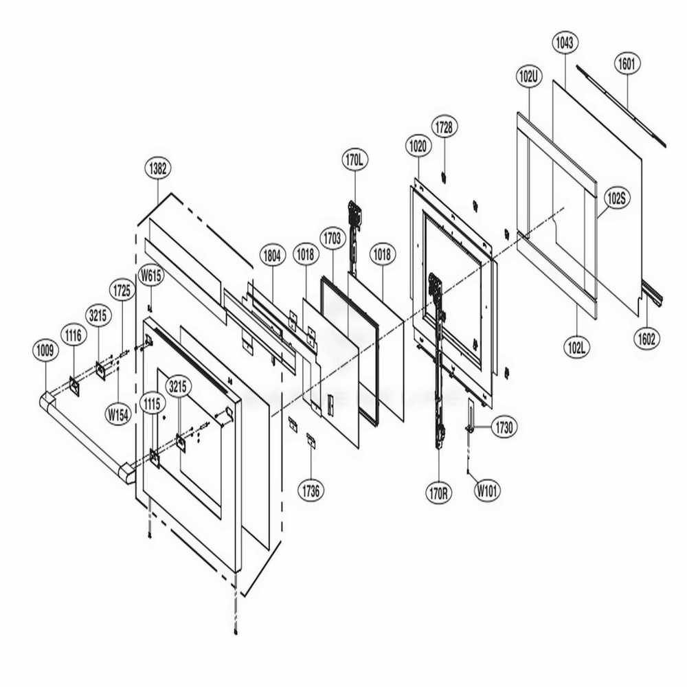 Door Parts Diagram and Parts List for SKSDR360SIS ASTLSGN LG Range