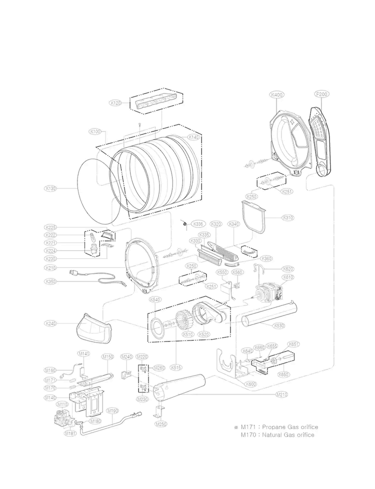 Drum And Motor Parts Diagram and Parts List for DLG1502W  LG Dryer