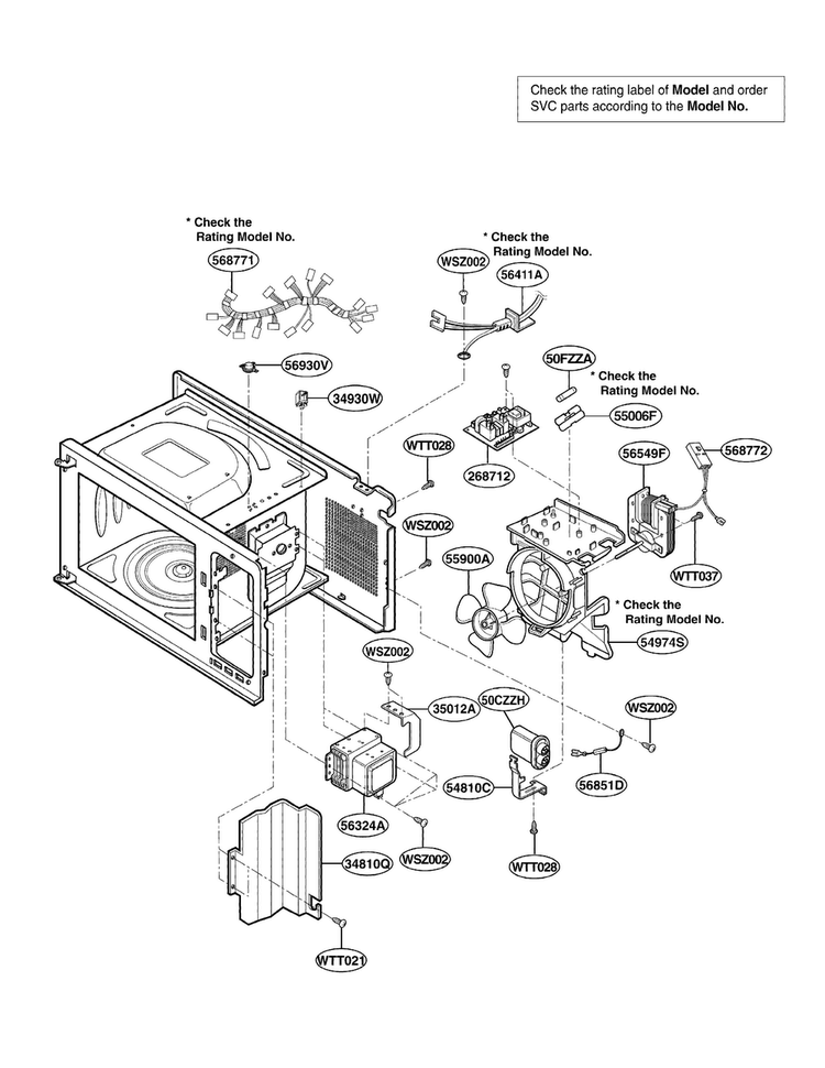 Oven Interior Parts Diagram and Parts List for LCRM1240ST01  LG Microwave