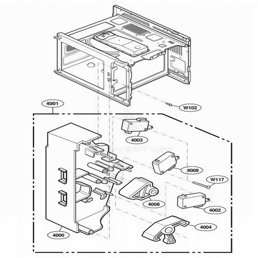 Latch Board Parts Diagram and Parts List for RCS10DA AG1EAMA LG Wall Oven