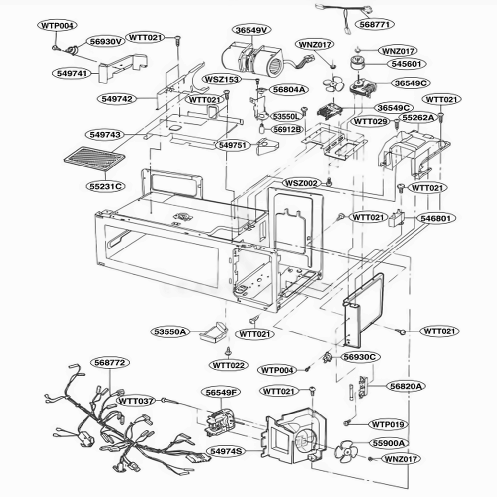 Interior Parts 2 Diagram and Parts List for MV1155W WHEGSE LG Range
