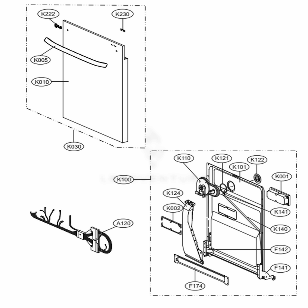 Door Assembly Diagram and Parts List for LSDF9962ST ASTEEUS LG Dishwasher