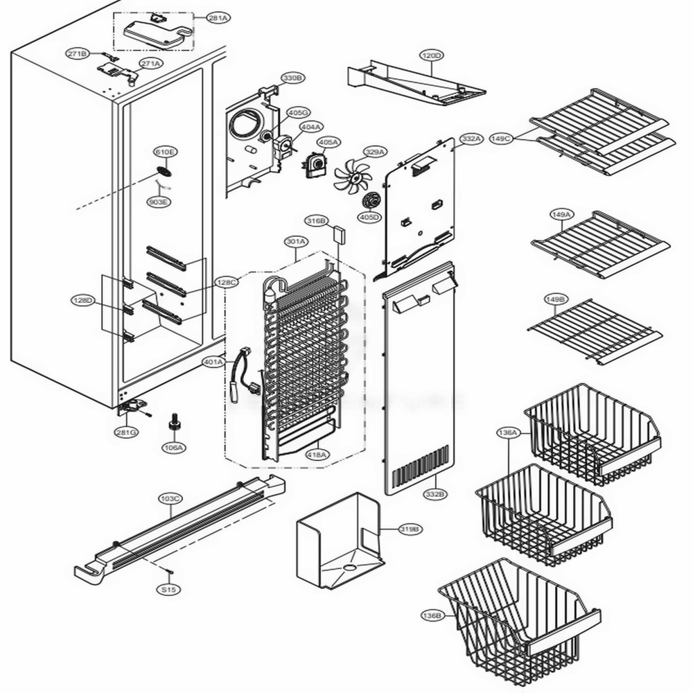 Freezer Compartment Diagram and Parts List for 51093 ASTCSE1 LG Refrigerator