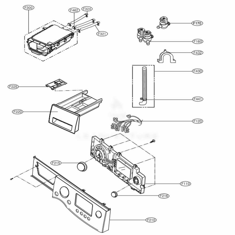 Control Panel And Dispenser Assembly Diagram and Parts List for WM1355HR ACREEUS LG Washer