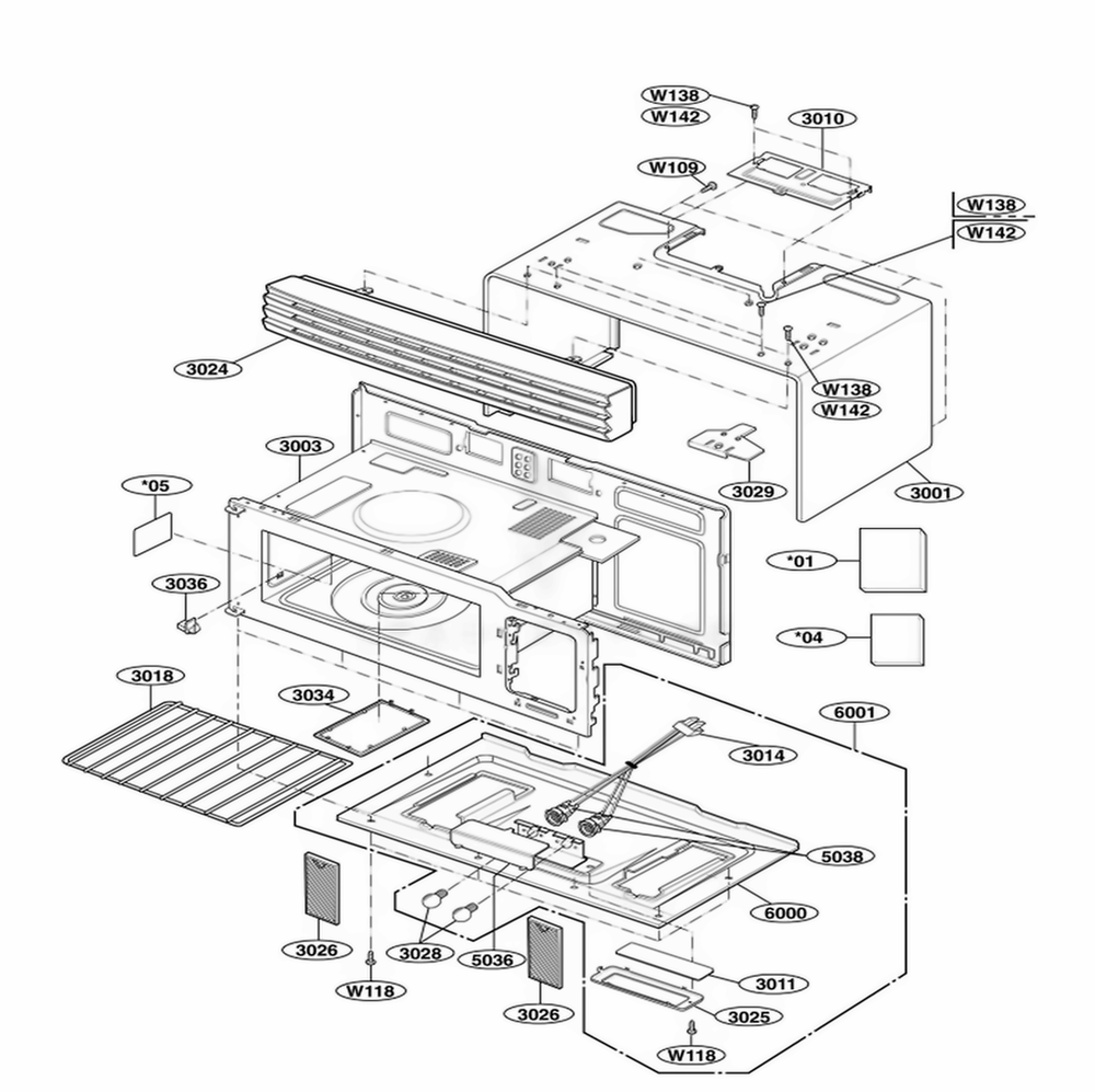 Oven Cavity Parts Diagram and Parts List for 80592 CW1ESEA LG Wall Oven