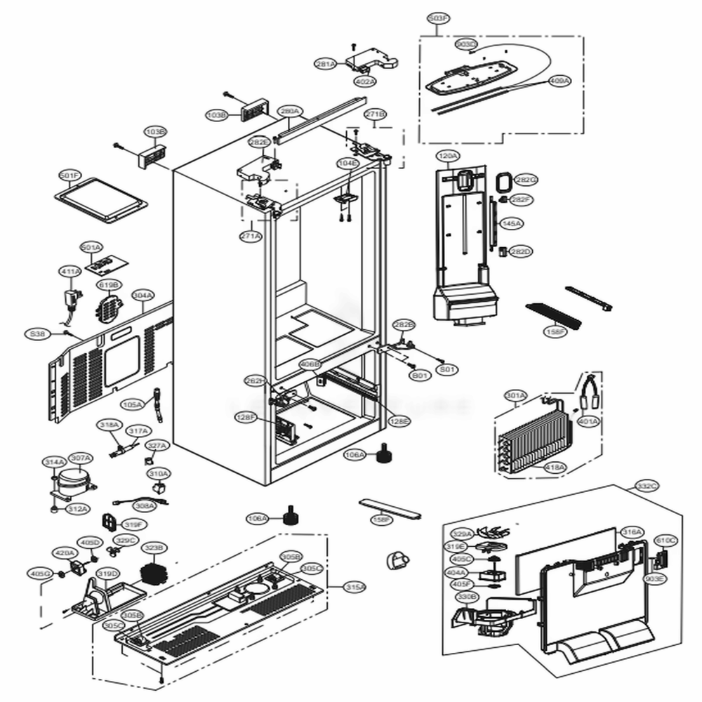 Case Parts Diagram and Parts List for LFC22770ST ASTCNA6 LG Refrigerator
