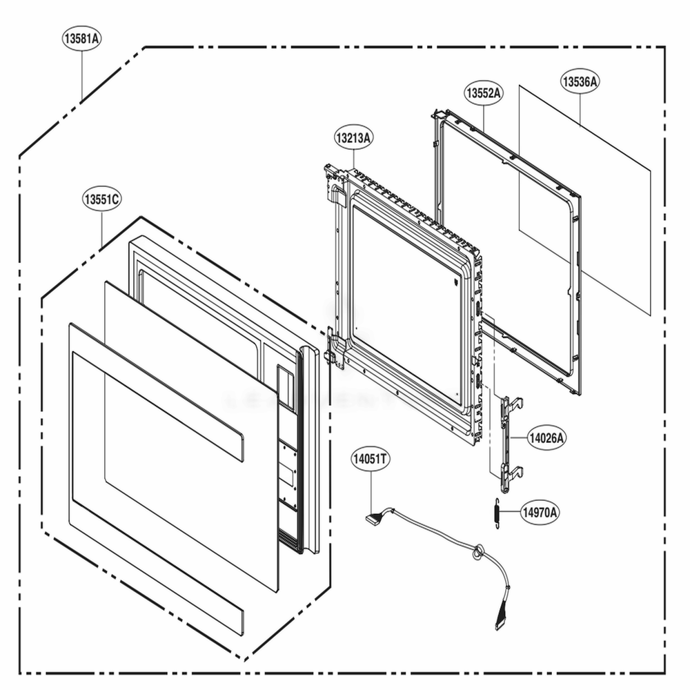 Door Parts Diagram and Parts List for MS1596CIR CSSELEC LG Range