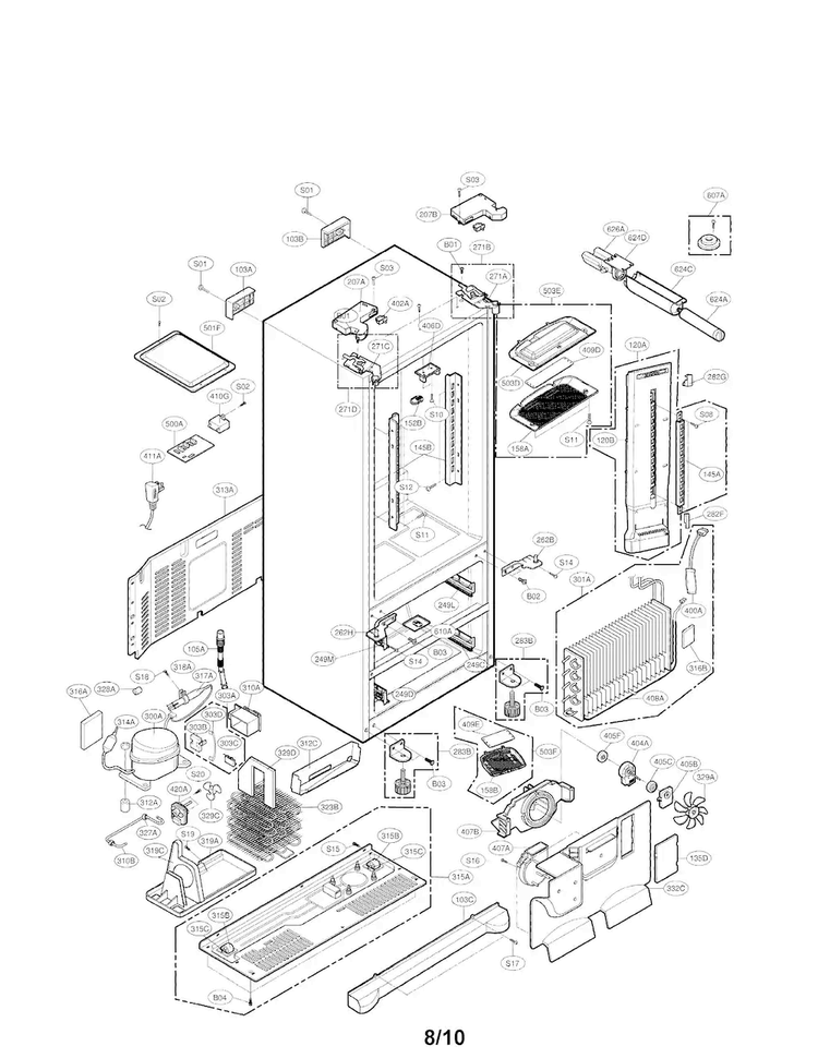 Case Parts Diagram and Parts List for LMX25981SB 02 LG Refrigerator
