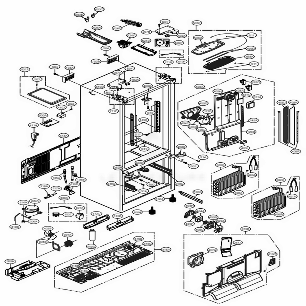Case Parts Diagram and Parts List for LFX31925ST ASTCNA6 LG Refrigerator