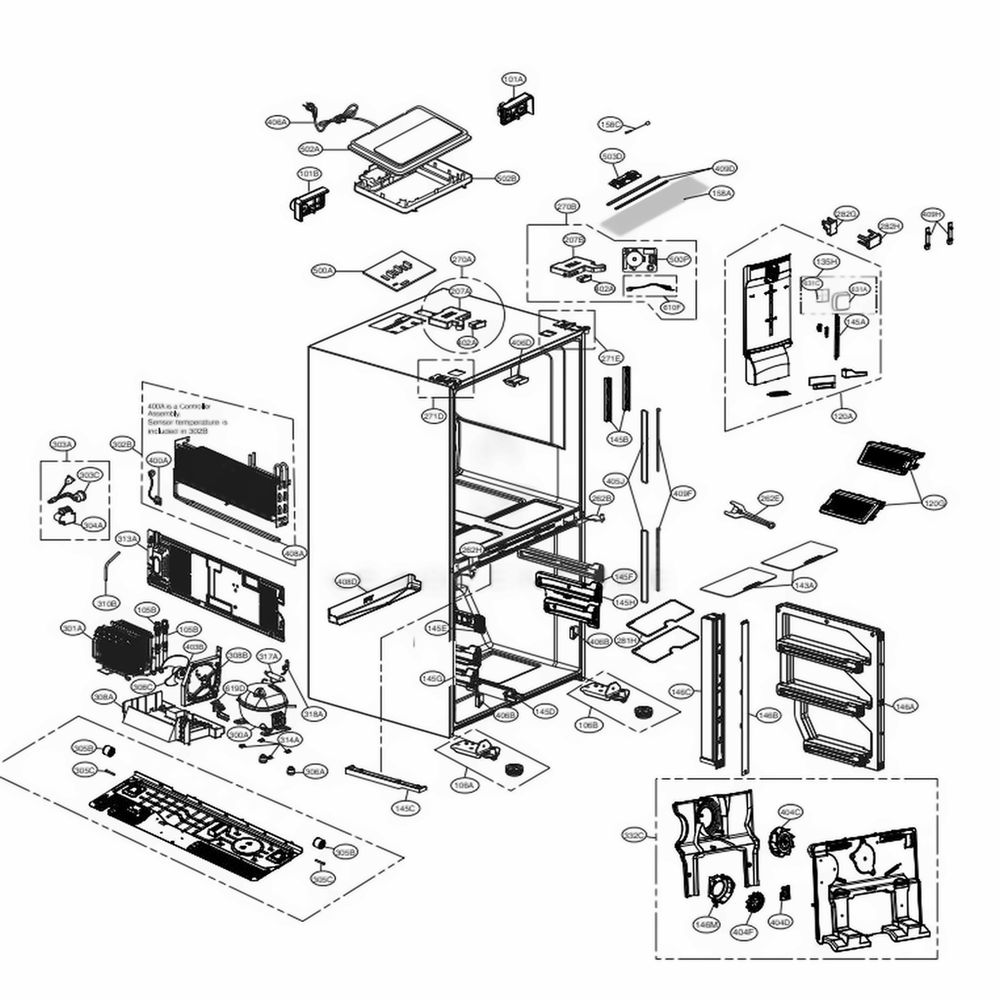 Case Parts Diagram and Parts List for LNXC23726S ASTCNA0 LG Refrigerator