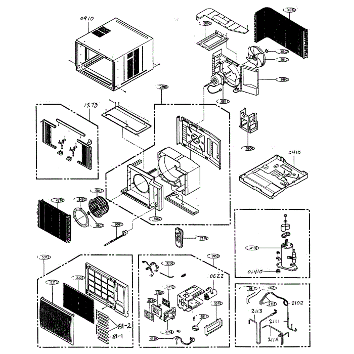 Cabinet Diagram and Parts List for WG1800R  LG Air Conditioner