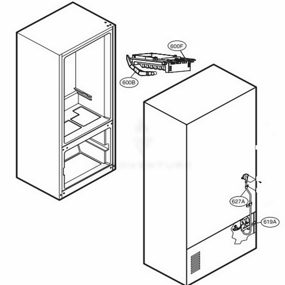 Ice Maker Parts Diagram and Parts List for 71602 ASWCSE5 LG Refrigerator