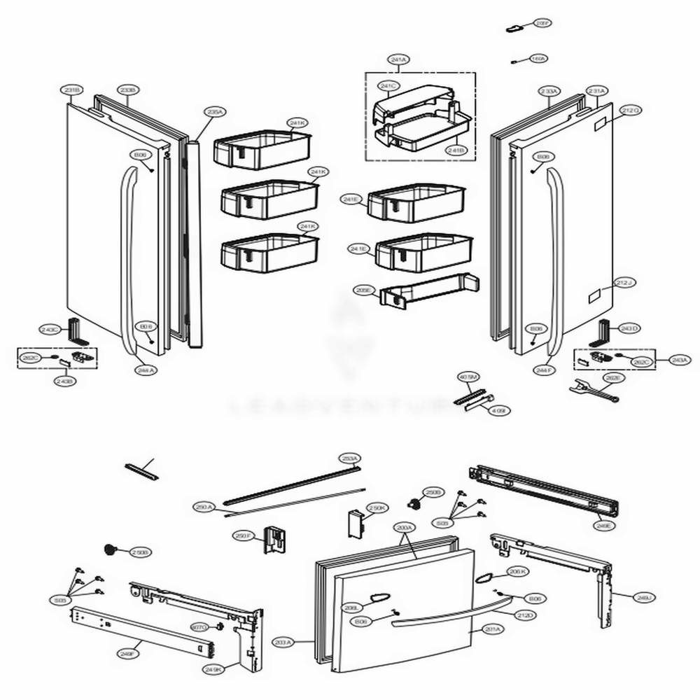 Door Parts Diagram and Parts List for LFCS31626S ASTCNA1 LG Refrigerator