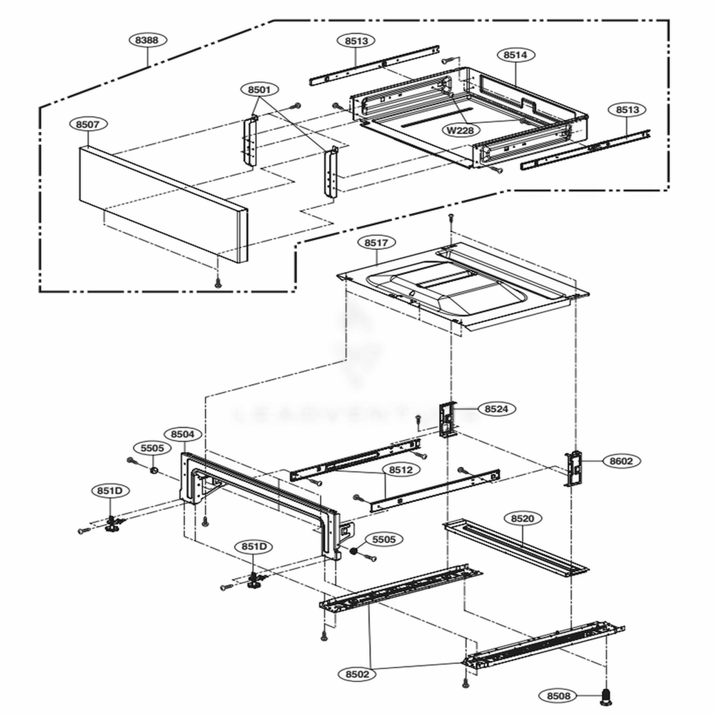 Drawer Parts Diagram and Parts List for LRE3194BD FB1LLGA LG Wall Oven