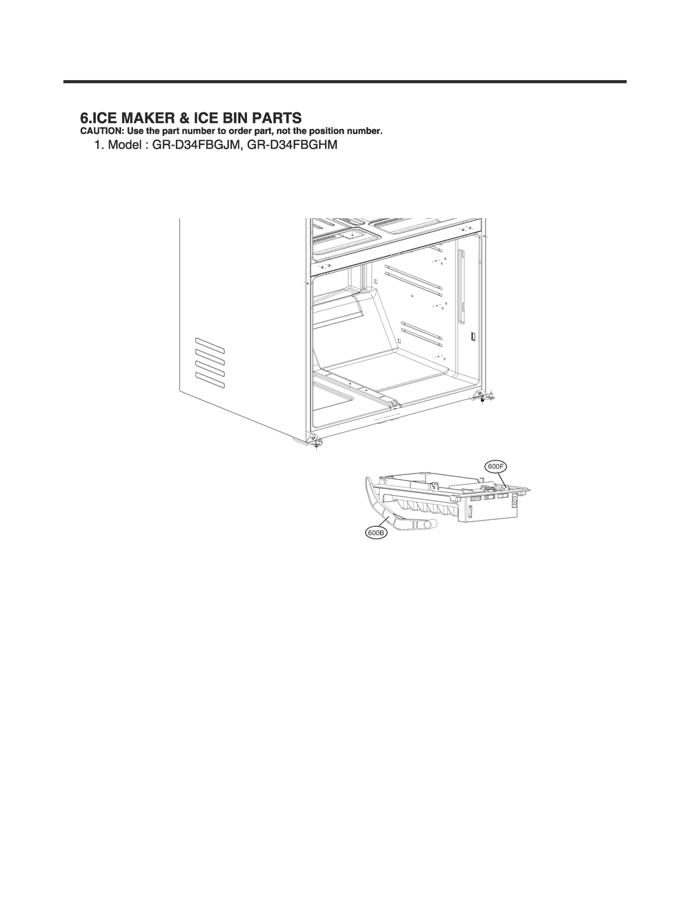 Ice Maker And Ice Bin Parts Diagram and Parts List for GR-D34FBGJM ALBCNA0 LG Refrigerator
