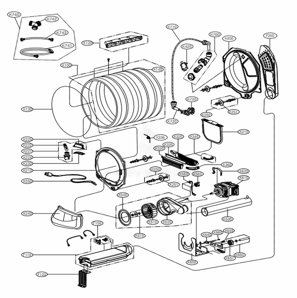 Drum And Motor Assembly: Electric Type Diagram and Parts List for DLEY1701VE ASSEEUS LG Dryer